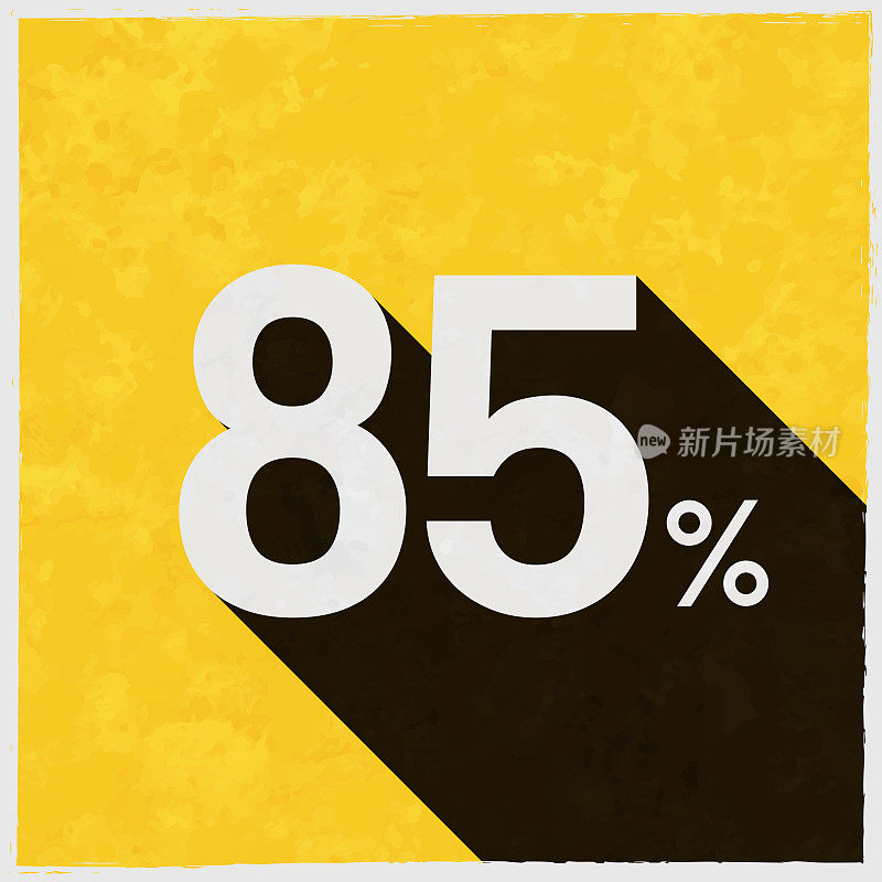 85% - 85%。图标与长阴影的纹理黄色背景